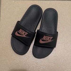 Nike Black Slides with Pink Logo